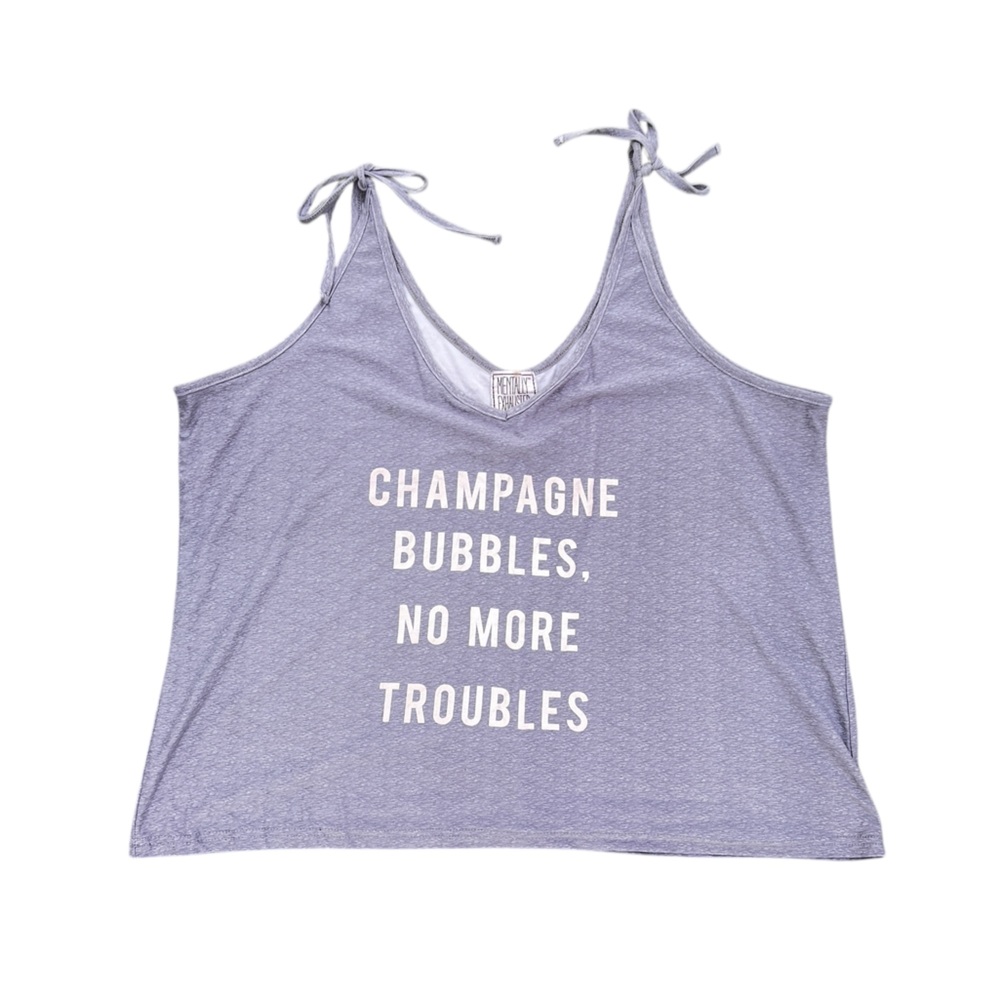 Champagne Bubbles, No More Troubles Tie Shoulder Tank Top Womens Size 3XL XXXL